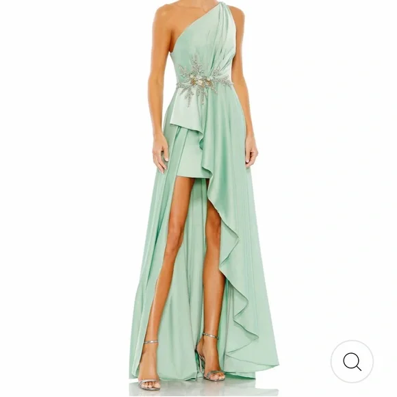 Mac Duggal Sage Green One-Shoulder Evening Dress - Picture 3 of 9